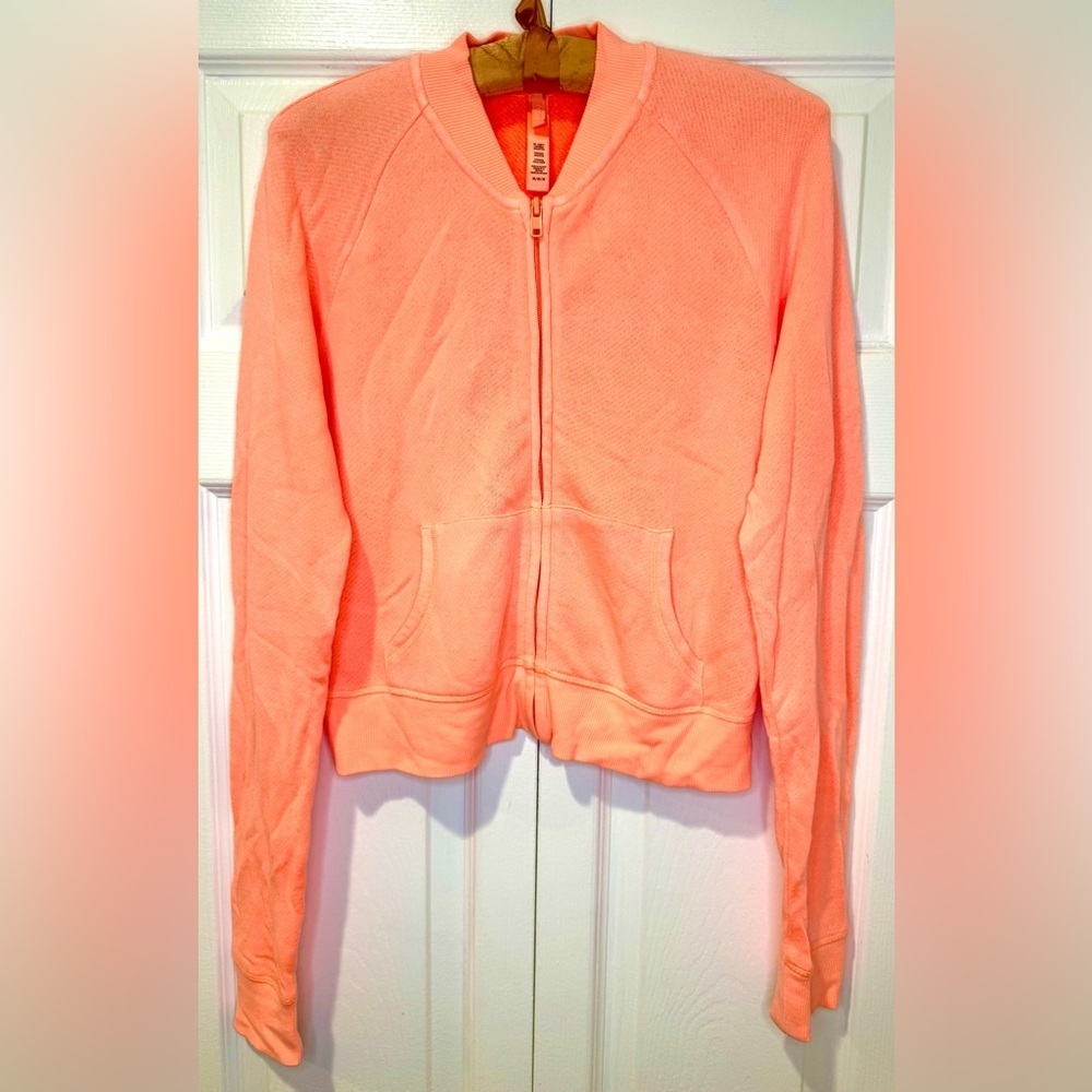 SKIMS shrunken zip Terry crop Fleece Track Jacket – Neon Orange | Medium